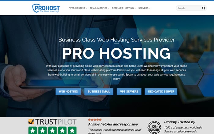 Screenshot of Pro Host homepage