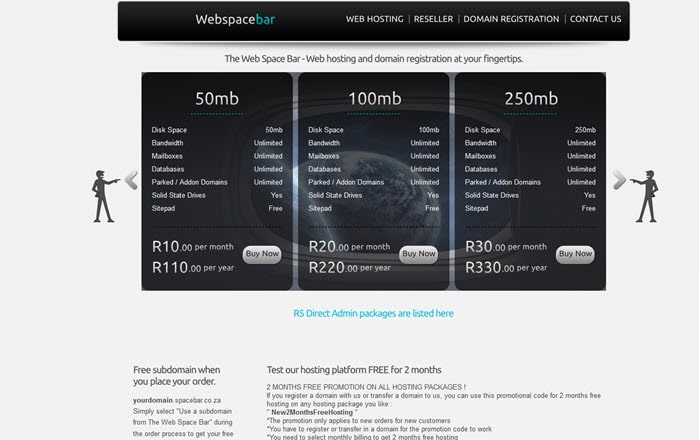 Screenshot of Web Space Bar homepage